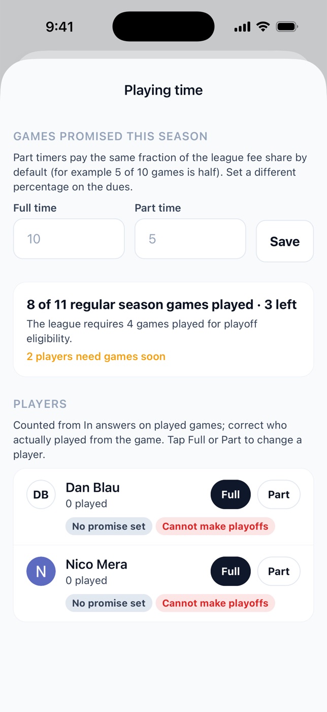 Playing time and playoff eligibility