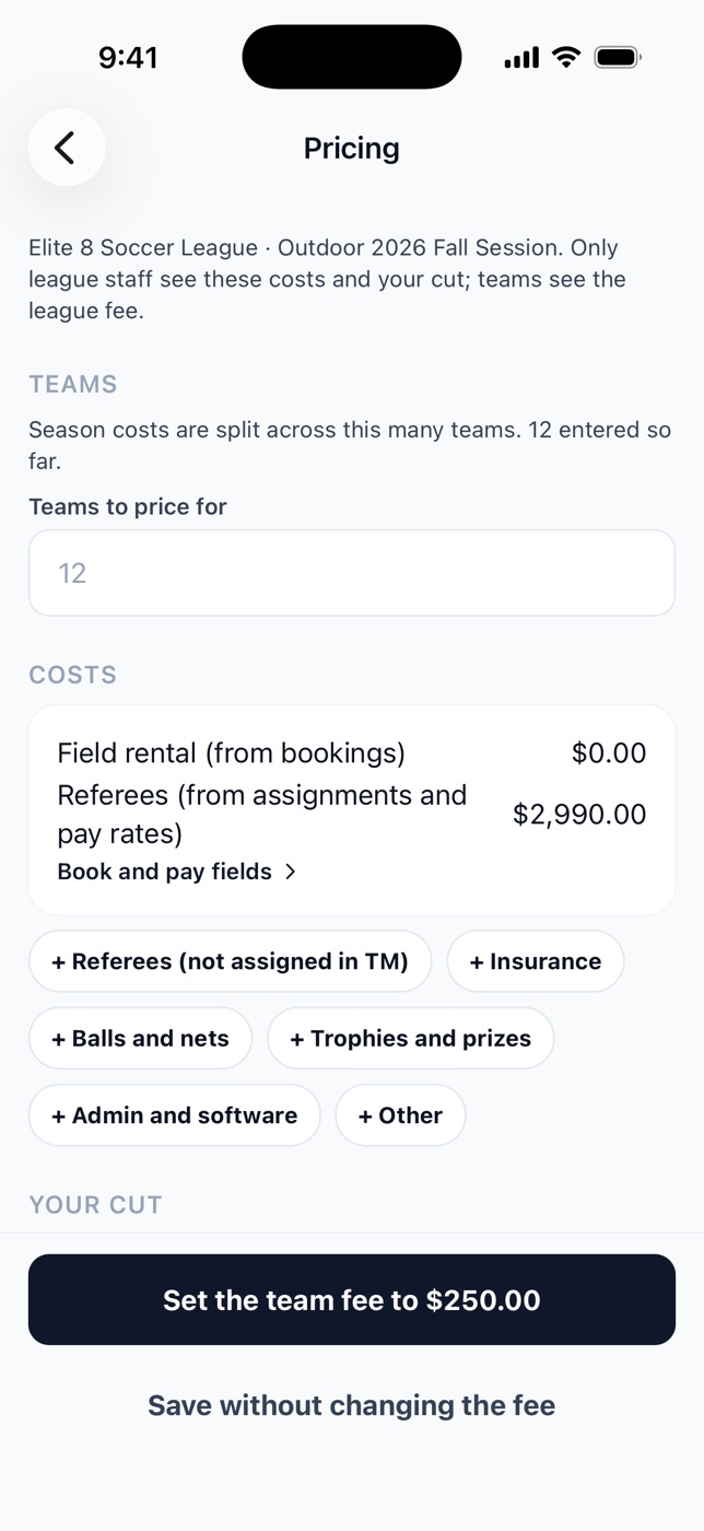 The league fee, worked out